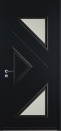 porte design Alize monobloc en aluminium par INITIAL (ligne Horizon), avec surfaces vitrées trinagulaires