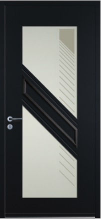 porte design Pampero monobloc en aluminium par INITIAL (ligne Horizon), avec deux surfaces vitrées en forme de lame de cutter et disposées de manière symétrique
