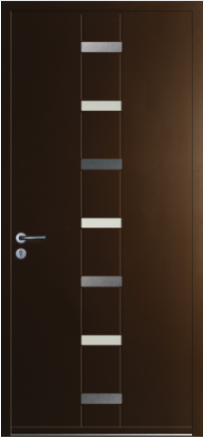 porte design TIVANO monobloc en aluminium par INITIAL (ligne Horizon), avec nombreux inserts en inox rectangulaires